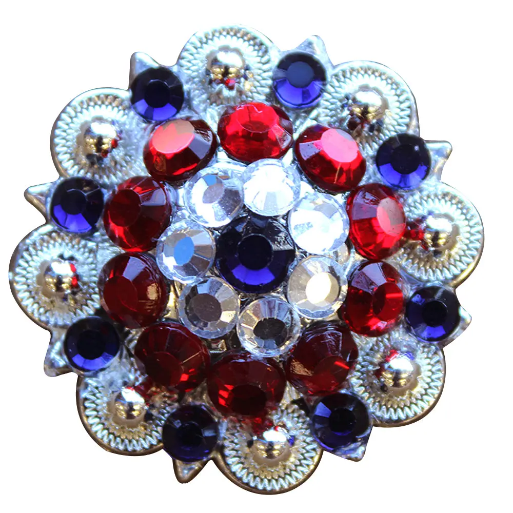 1.5" Hilason Western Style Silver Berry Rhinestone Bling Tack Headstall Saddle Concho Red/Blue 1