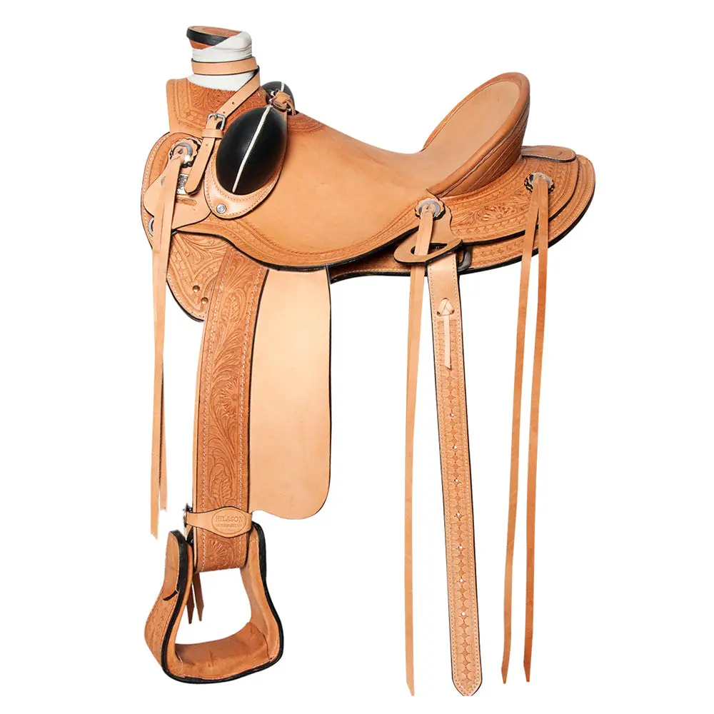Hilason Western Horse Wade Saddle American Leather Ranch Roping Tan | Hand Tooled & For Horses 1