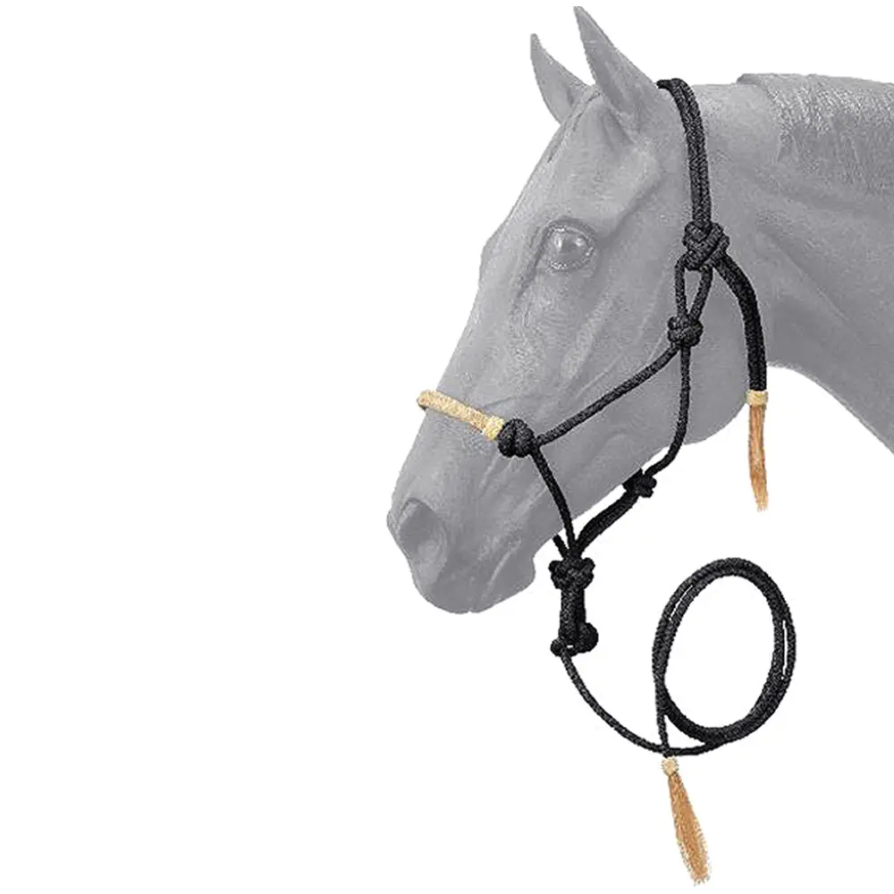 Black Tough-1 Horse Size Rawhide Noseband Poly Nylon Rope Halter W/ Lead 1