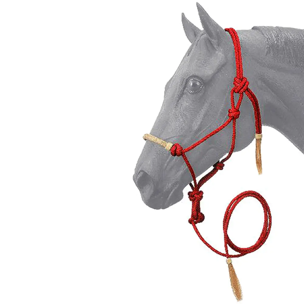 Red Tough-1 Horse Size Rawhide Noseband Poly Nylon Rope Halter W/ Lead 1