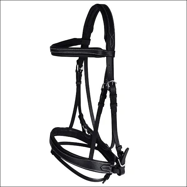 Cob Black Horze Venice Leather Horse Padded English Bridle Reins W/ Stoppers 1
