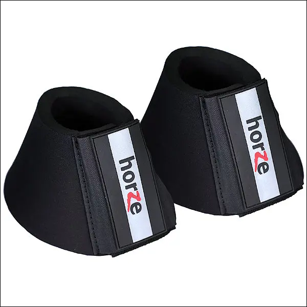 Large Black Horze Heavy Duty Neoprene Pro Bell Boots Horse Leg Protection Pair 1