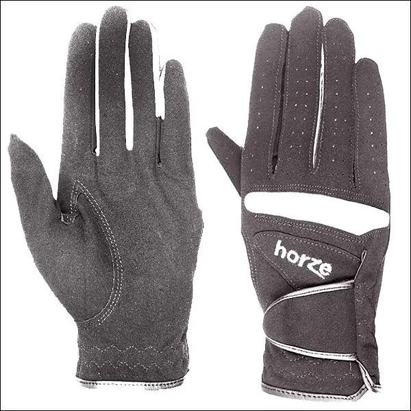 Large Grey Horze Lyon Synthetic Leather Gloves W/ Lycra Panels Horse Riding 1