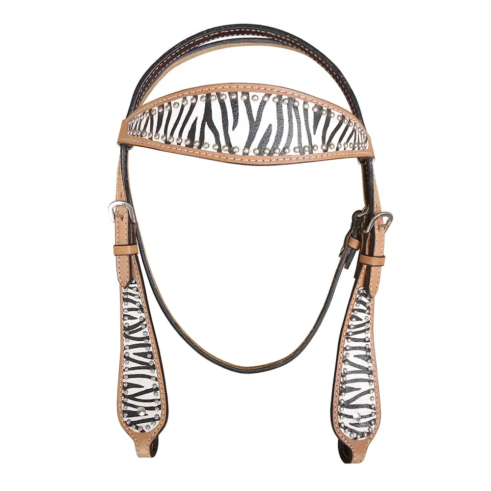 Hilason Western Horse Leather Headstall & Breast Collar Tack Set Zebra 2