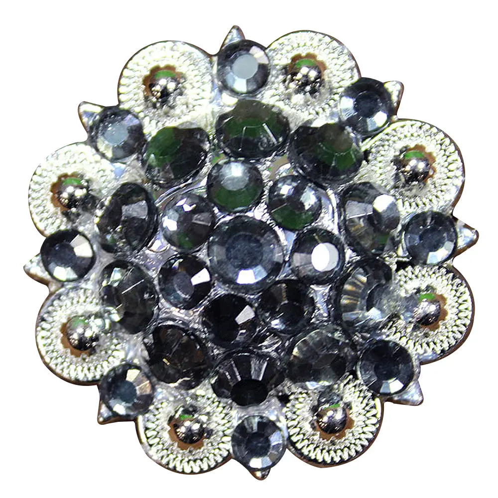 Hilason Black Daimond Crystals 1-1/4 Berry Concho Rhinestone Tack Saddle| Slotted Conchos | Leather Screw Back 1