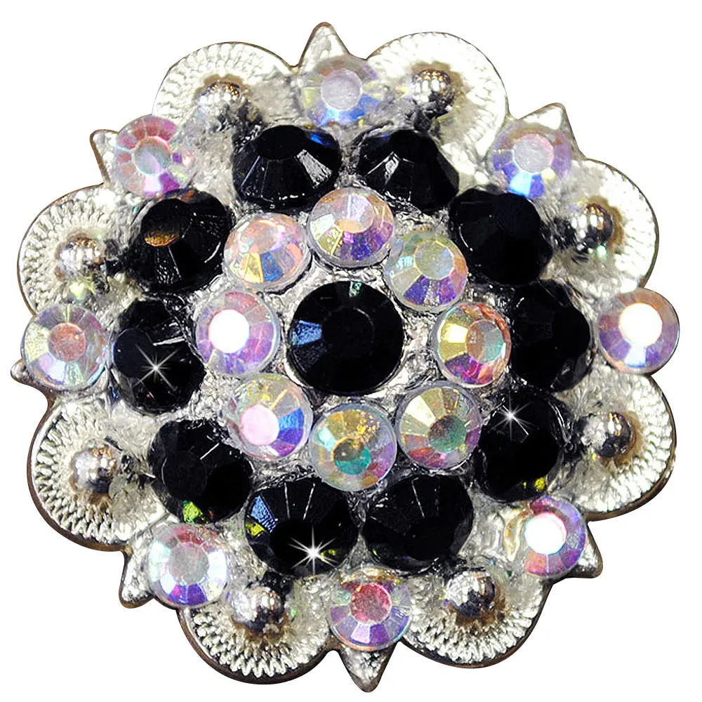 Hilason Western Screw Back Concho Black Ab Crystals Saddle And Stone Color | Bridle Conchos Slotted 1