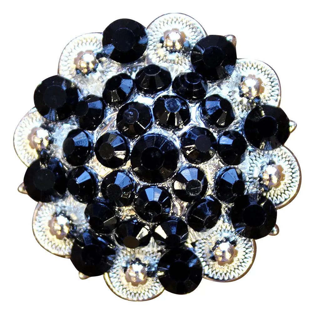 Hilason Black Crystals 1-1/4In Berry Headstall Saddle | Western Concho Belt Slotted Conchos Leather Screw Back 1