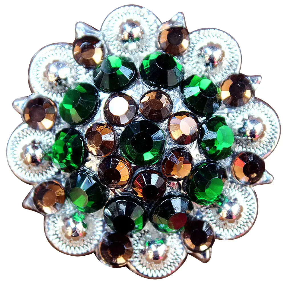 Hilason Brown Green Crystal Berry Headstall Saddle Cowgirl| Slotted Conchos | Leather Screw Back 1
