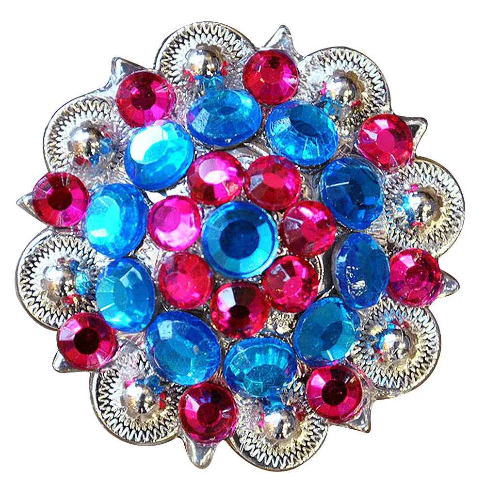 Hilason Western Screw Back Concho Blue Fuchsia Crystal Saddle And Color | Belt Slotted Conchos 1