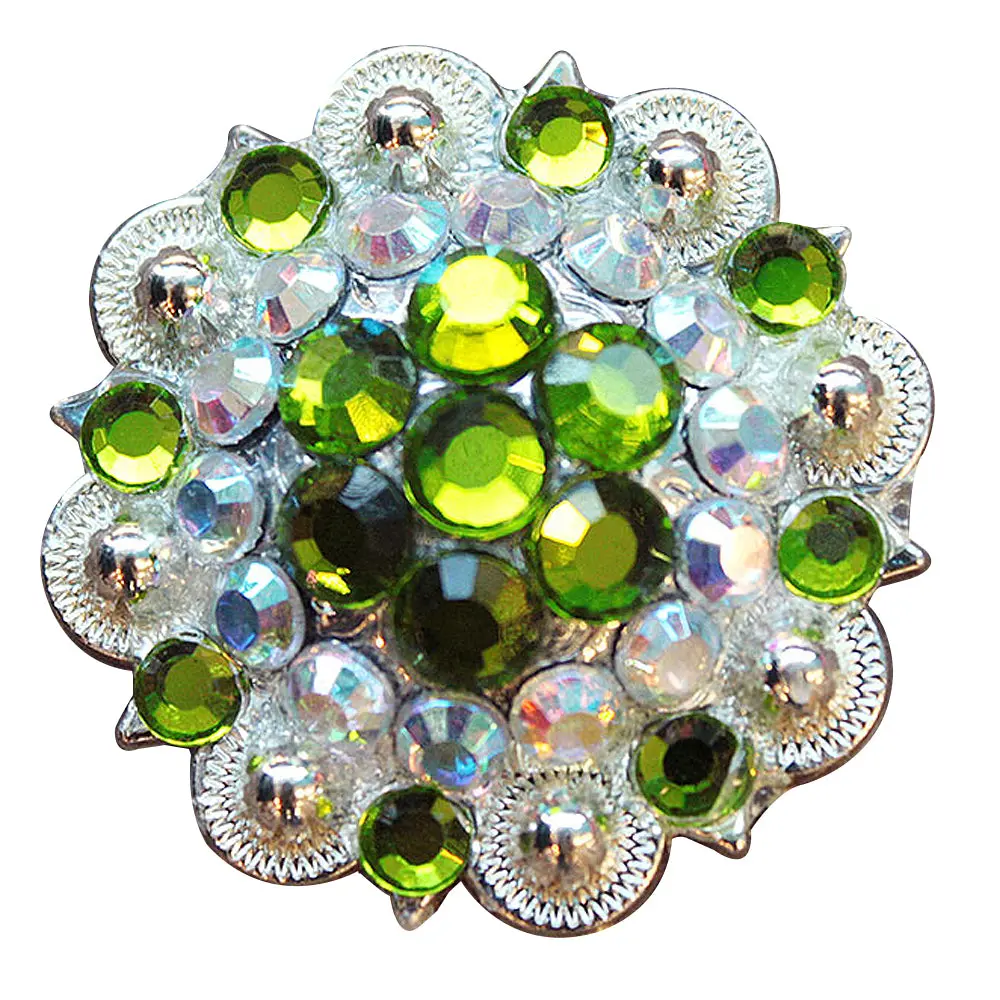 Hilason Western Screw Back Concho Peridot Green Crystal Saddle And Ab Color | Slotted Conchos 1