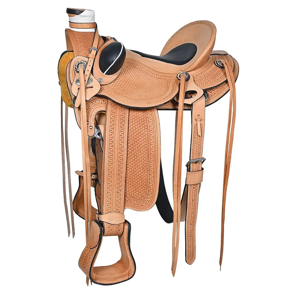 Hilason Western Horse Saddle American Leather Wade Ranch Roping Tan | Hand Tooled & For Horses 1