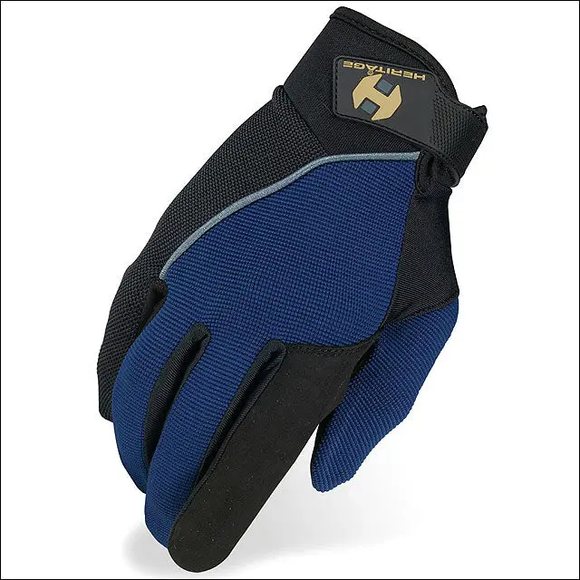Heritage Competition Horse Riding Glove Lycra Nylon Leather Navy/Black 1