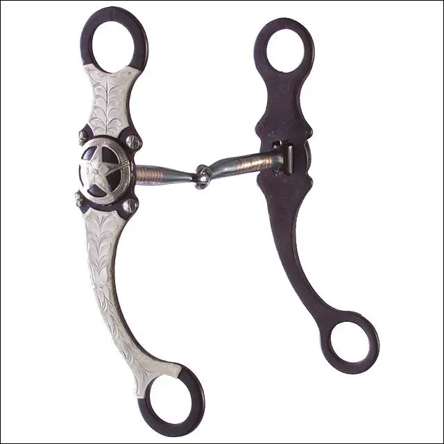 Hilason Brown Steel Curb Horse Bit German W/Star Hand Engraved Cheeks 1