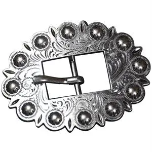Hilason Screw Back Concho Stainless Steel Ed Leather Belt Floral Buckle Set | Western Slotted Conchos 1
