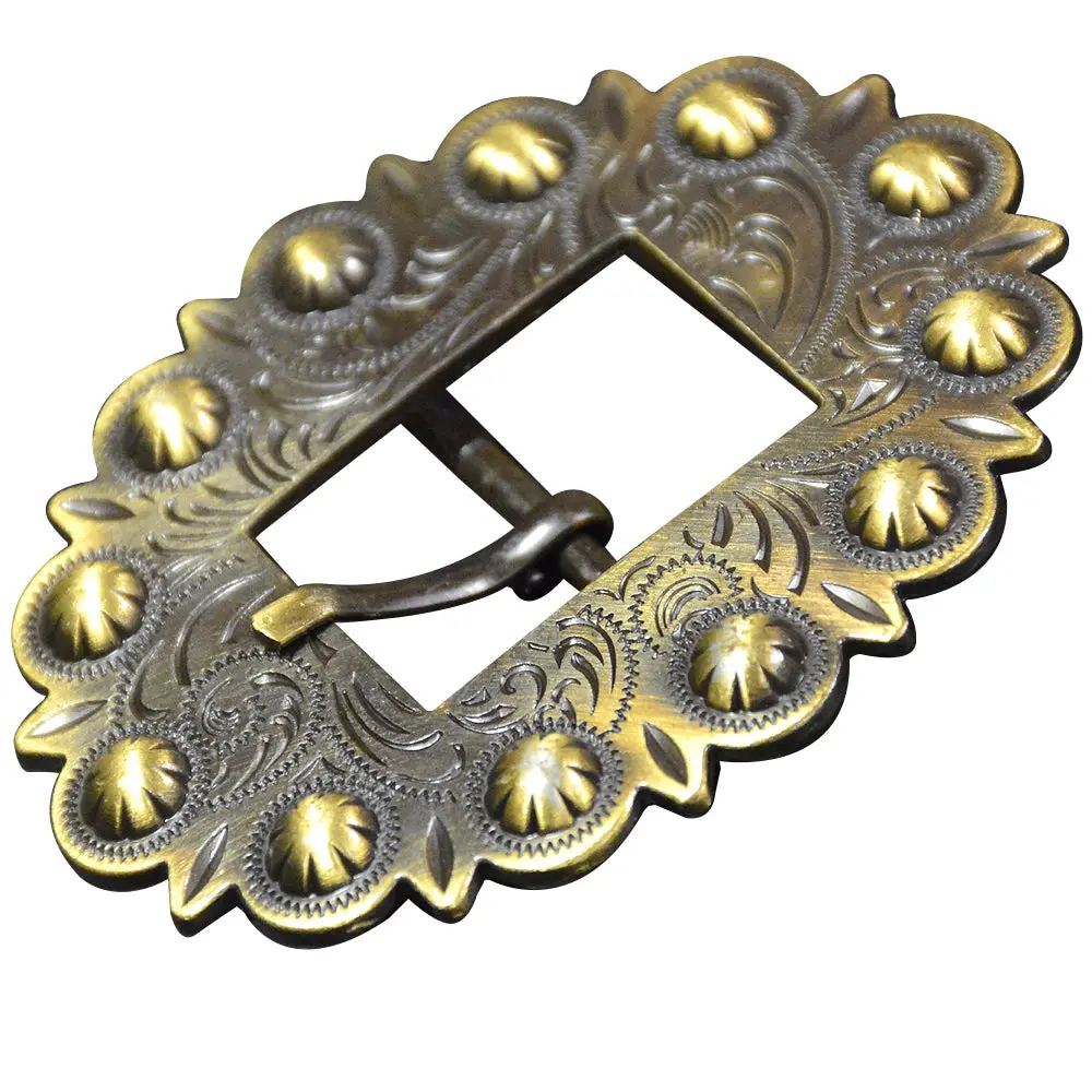 Western Screw Back Concho Brass Finished Leather Belt Floral Buckle 1