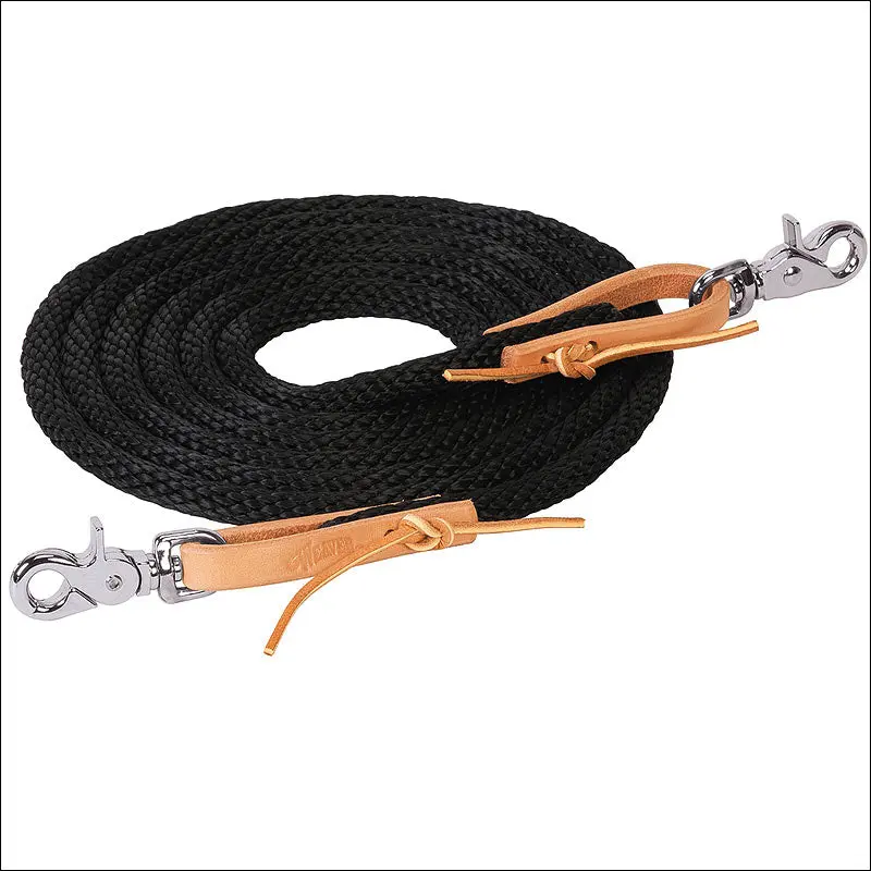 Black Weaver 10 Ft Poly Roper Tack Horse Rein Brown Leather Water Loop Ends 1