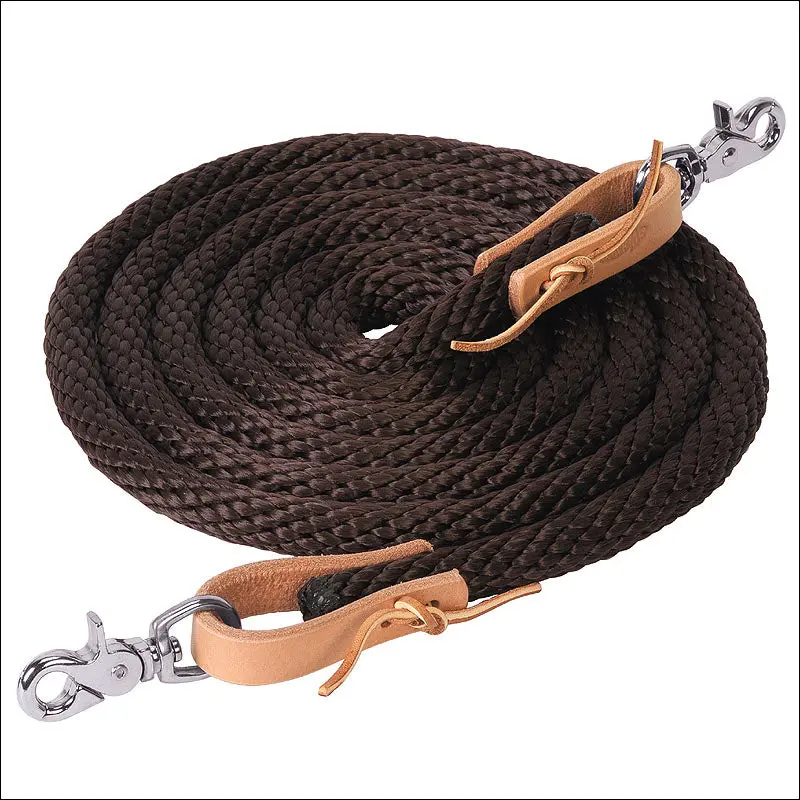 Brown Weaver 10 Ft Poly Roper Tack Horse Rein Leather Water Loop Ends 1