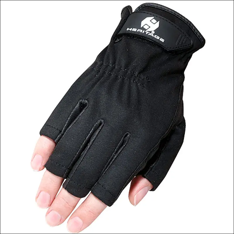 Heritage Tech-Lite Riding Gloves Horse Equestrian Black 3/4 Finger 1