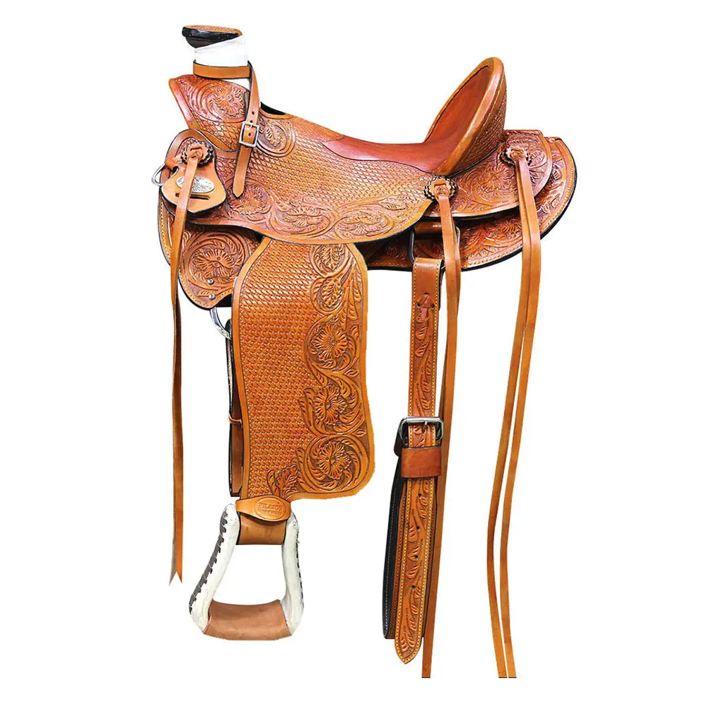 Hilason Western Horse Wade Saddle Leather Ranch Roping Beige | Hand Tooled & For Horses 1