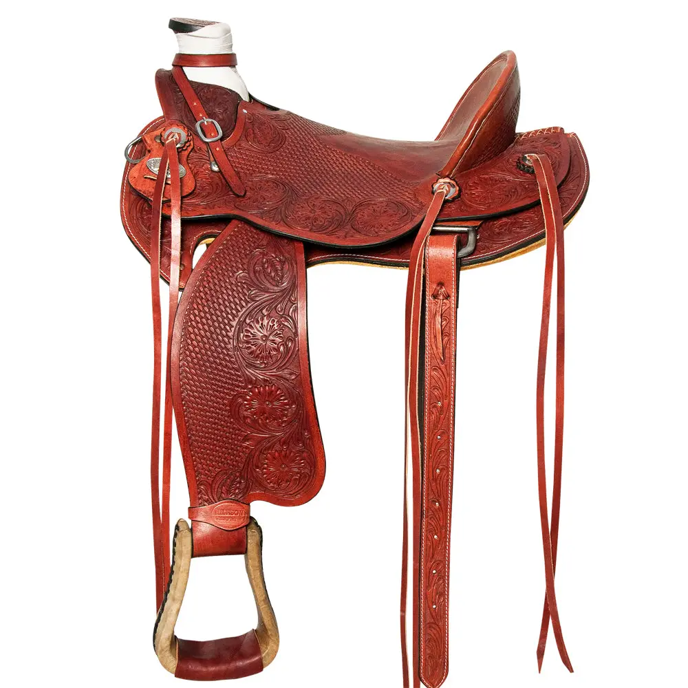 Hilason Western Horse Wade Saddle American Leather Ranch Roping Mahogany | Hand Tooled & For Horses 1