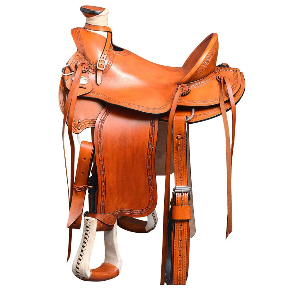 Hilason Western Horse Wade Saddle American Leather Ranch Roping Tan | Hand Tooled & For Horses 1