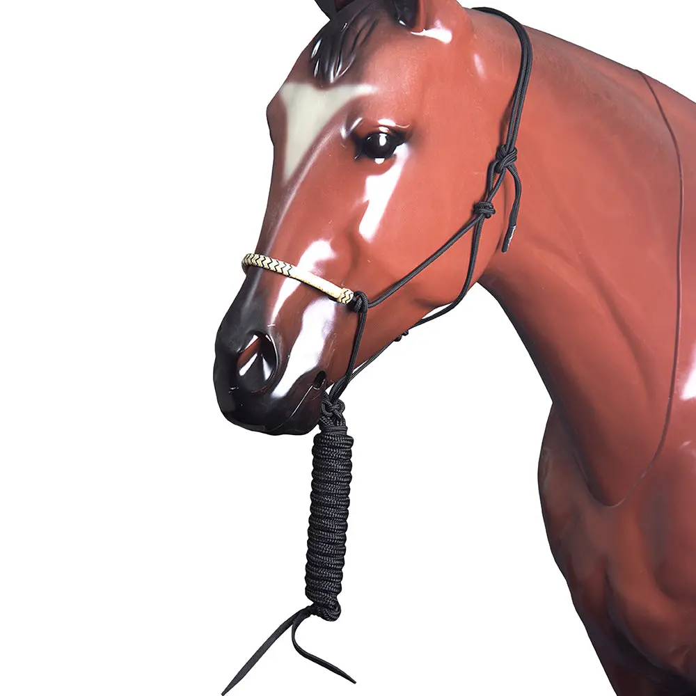 Classic Equine Horse Nylon Rawhide Noseband Halter Black Inlaid 1