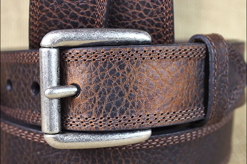 M&F Western Leather Belt Ariat Working Men Textured Triple Stitched Brown 2