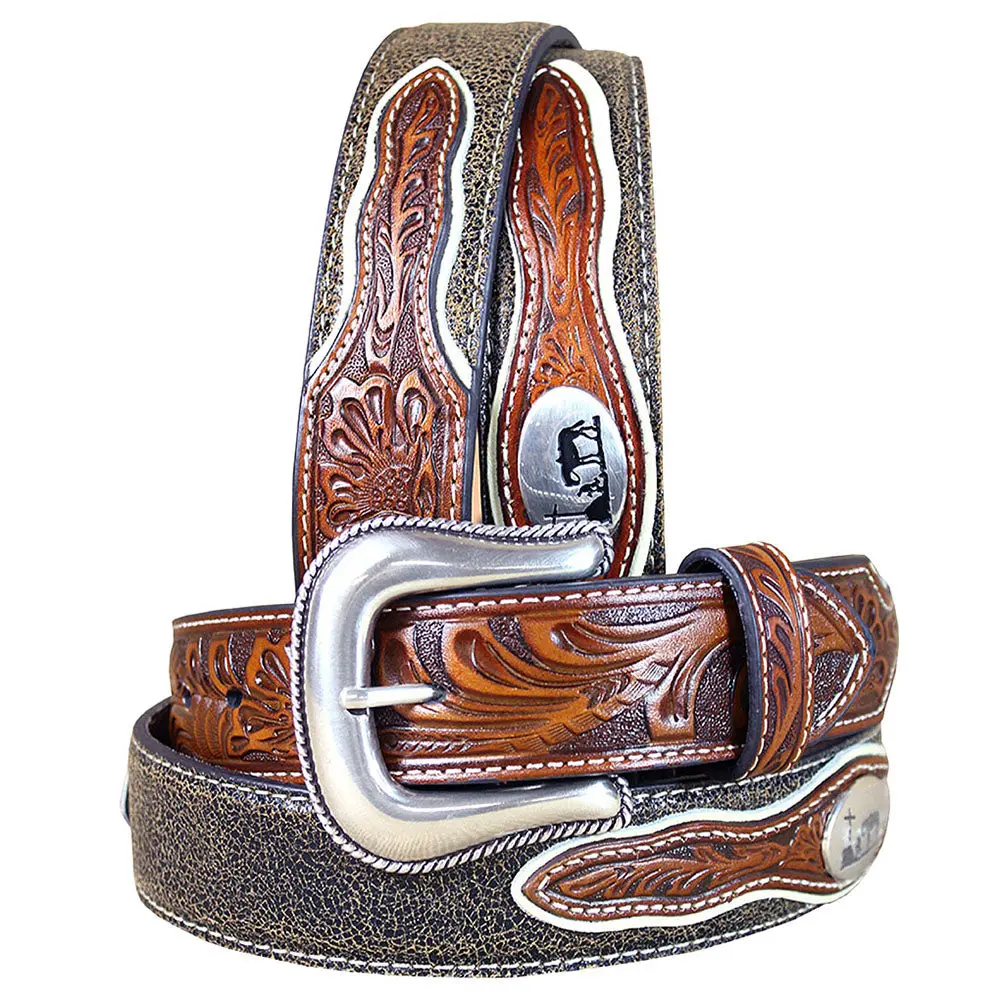 Western Nocona Mens Belt Cowboy Prayer Concho Dark Chocolate 32-46 Ines 1