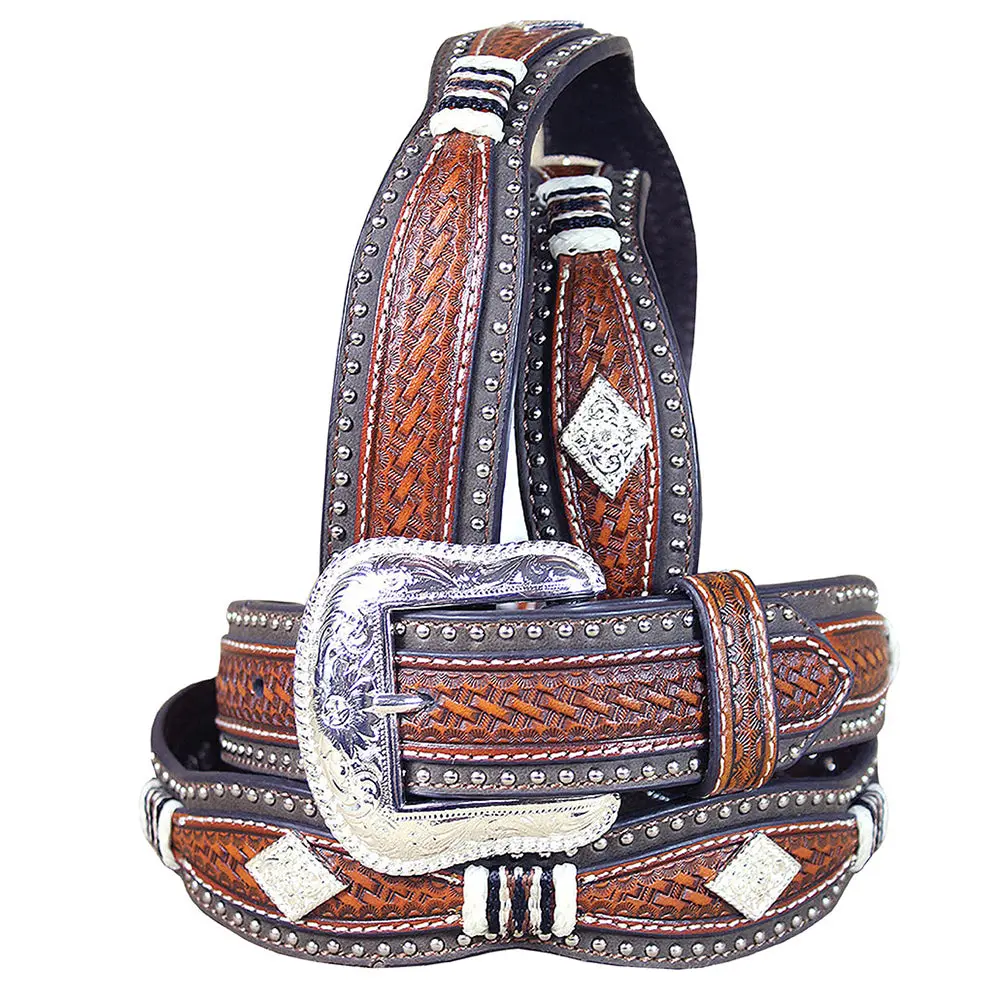 Western Nocona Leather Mens Belt Scallop Overlay Copper 32-46 1