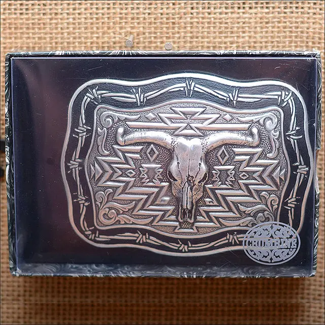 M&F Western Crumrine Steer Skull Barb Wire Belt Buckle 1