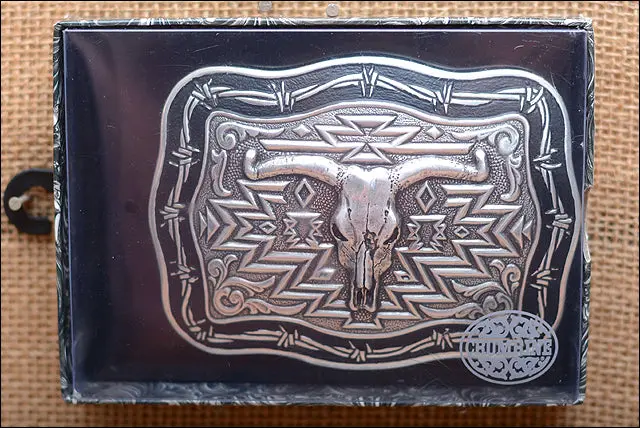 M&F Western Crumrine Steer Skull Barb Wire Belt Buckle 2