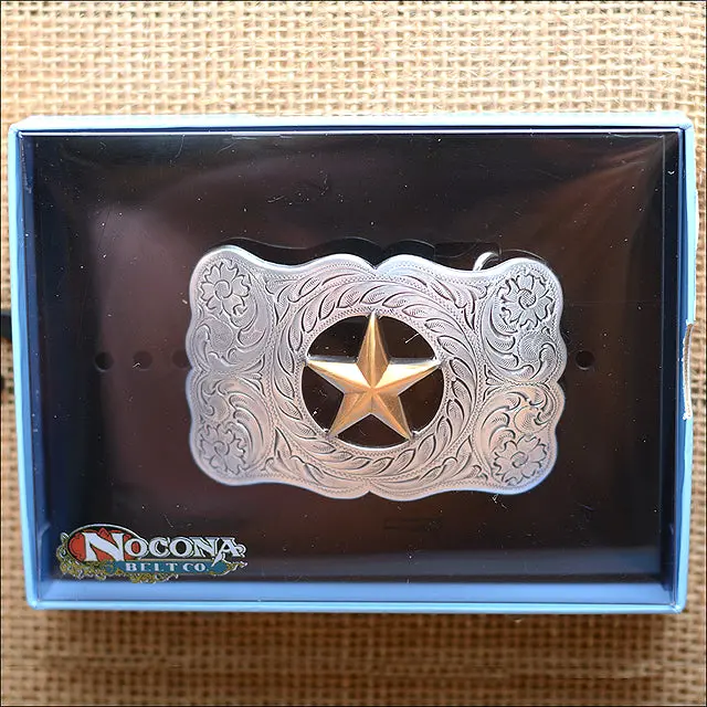 M&F Western Nocona Gold Star Cutout Floral Belt Buckle Silver Finished 1