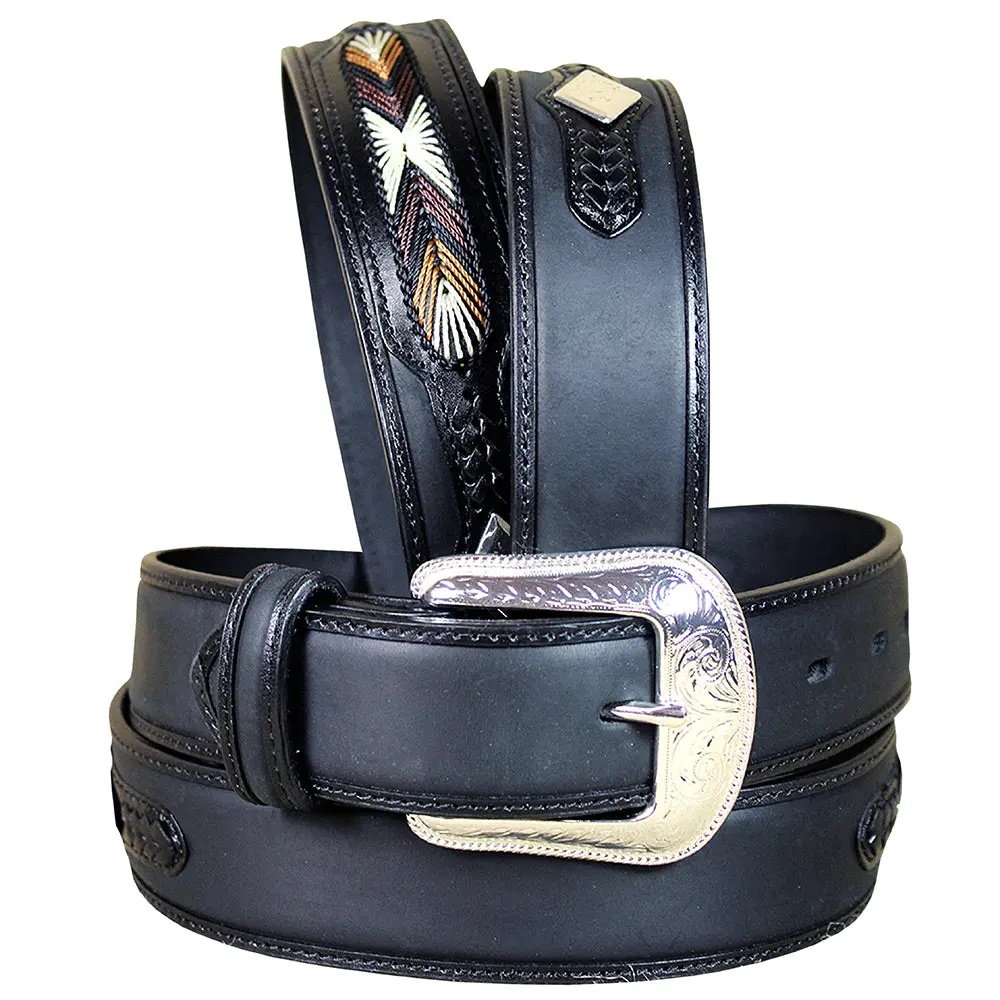 36 Inch 3D Black Mens Western Fashion Leather Belt Removable Buckle 1