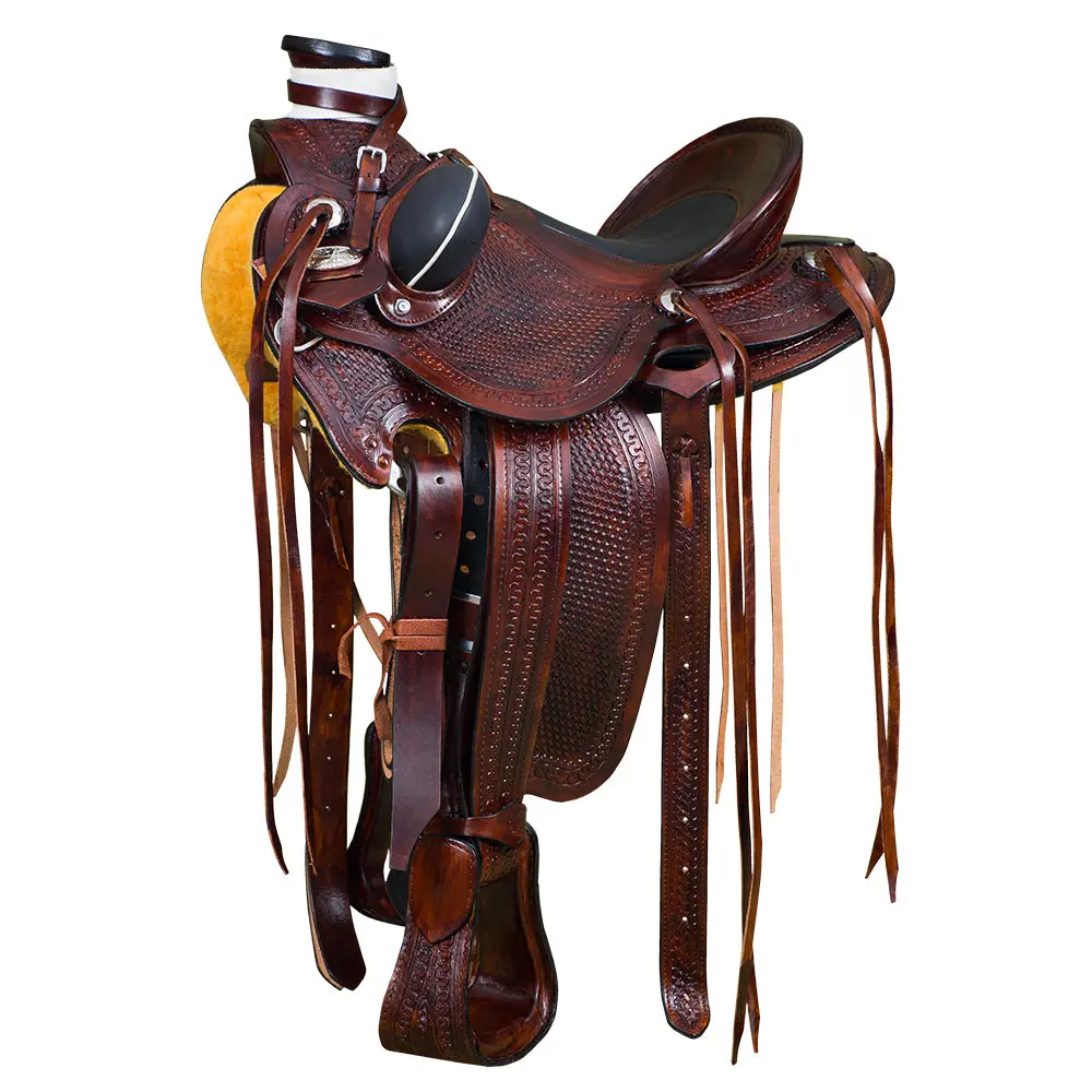 Hilason Western Horse Saddle American Leather Wade Ranch Roping Dark Brown | Hand Tooled & For Horses 1