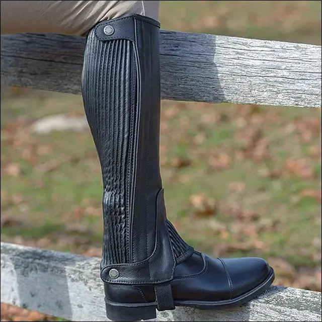 Shires Premium Pebbled Leather Half Chaps Close-Fit Elastic Calf Improved Design 1