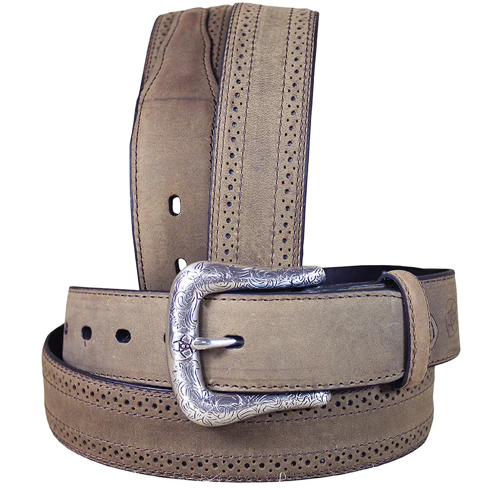 Western Laether Belt Men Ariat Brown Distressed Perf Edge 32-46 In 1