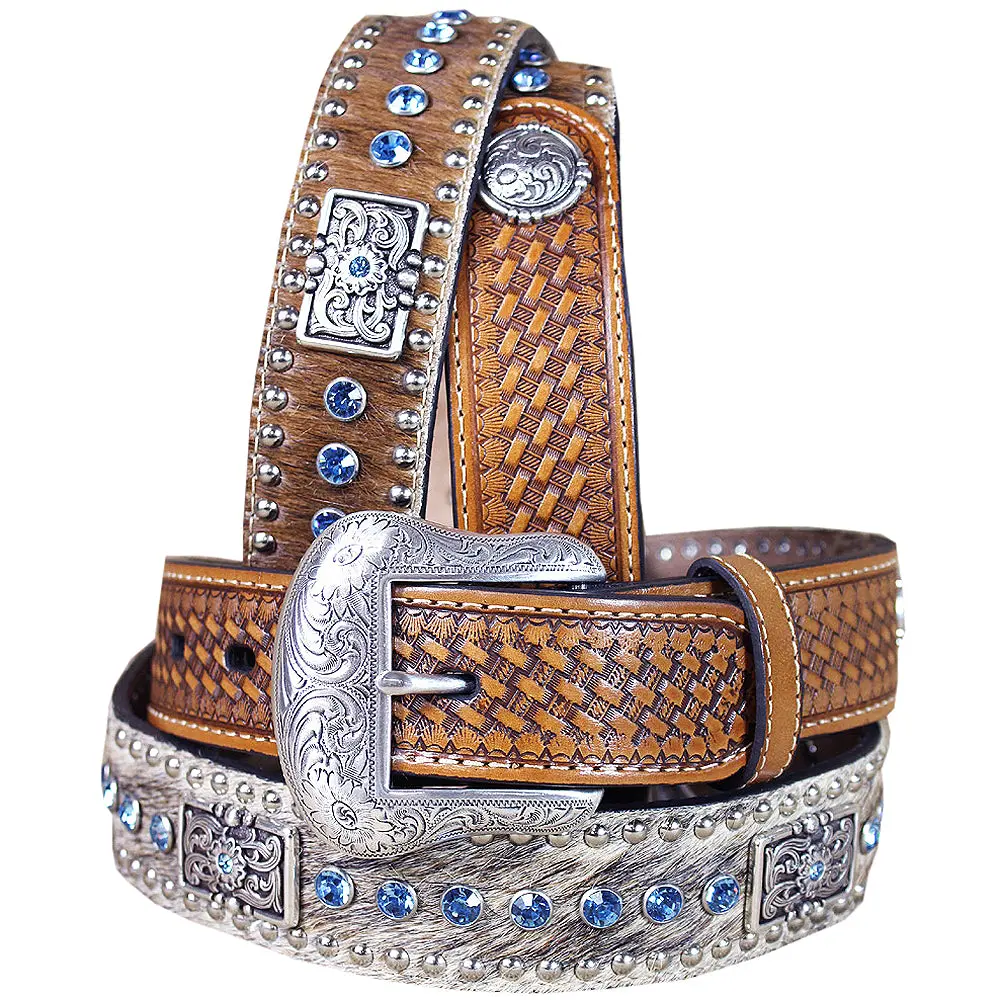 Western Stamp Leather Belt Men Nocona Conchos Natural Basket 32-46 Inches 1