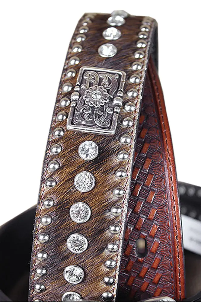 Western Leather Mens Belt Nocona Conchos Rhinestones Hair 32-46 Ines 4