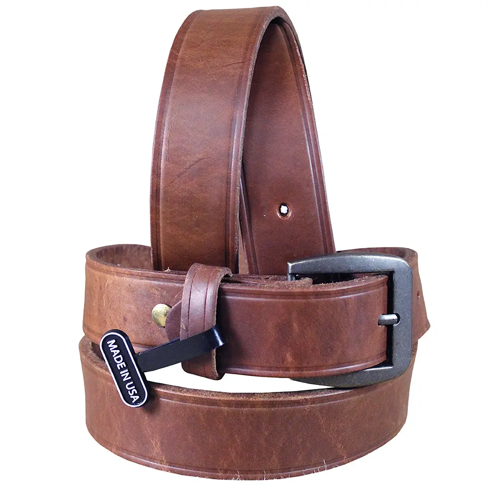 3D Brown Mens Basic Leather Belt Removable Brass Buckle 1