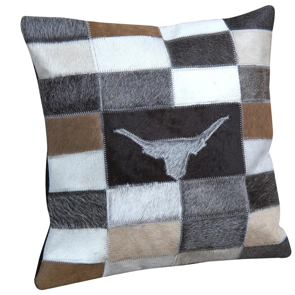 Western Cowhide Leather Hair On Patchwork Cushion Pillow Cover 1