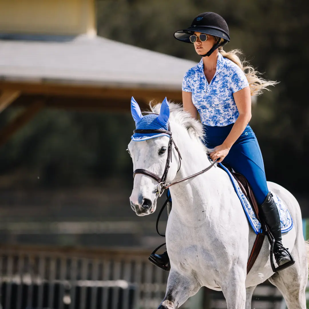 Dapplebay Equestrian Toile 1/4 Zip Light Riding Top - Short Sleeve-Blue/White 3