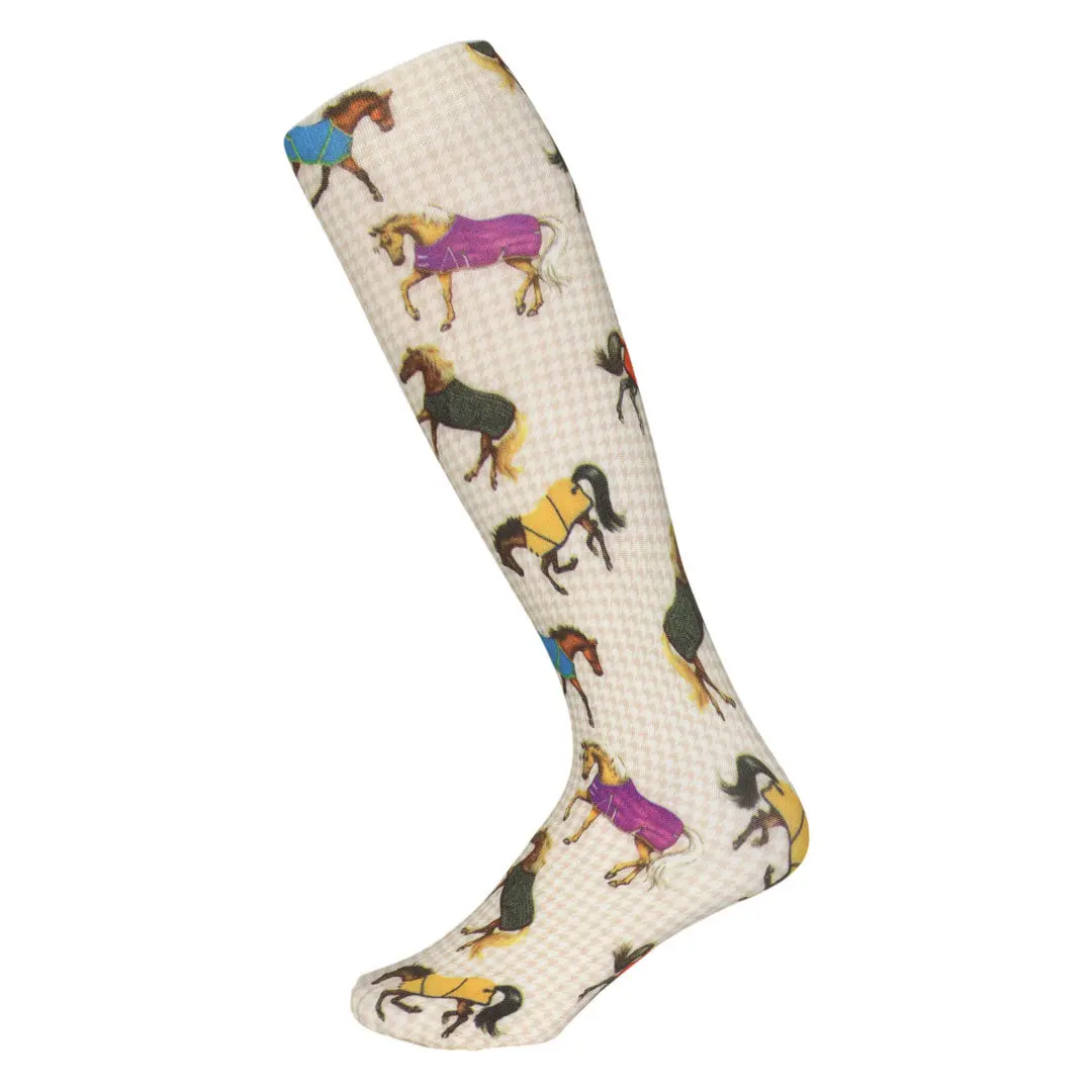 Awst Int'l Lila Horses In Blankets Equestrian Boot Socks Ladies 1