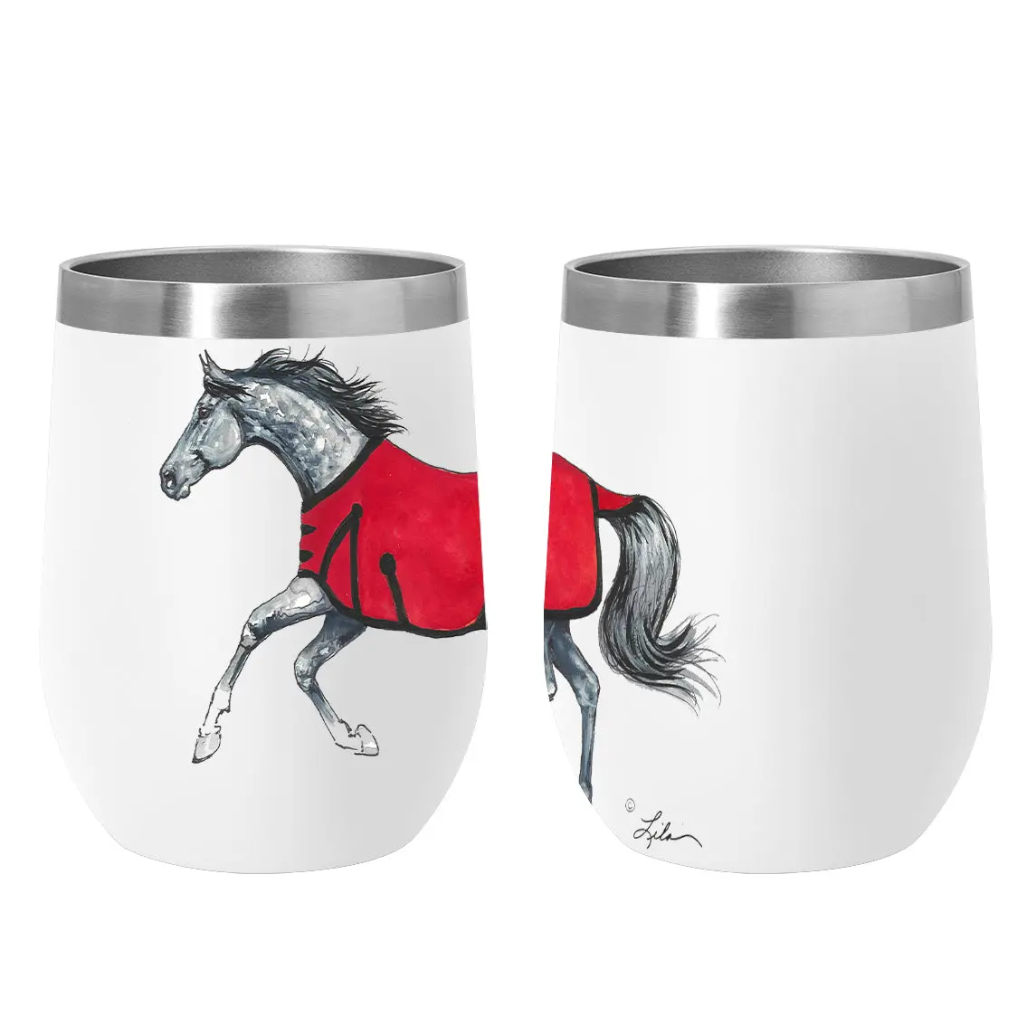 Awst Int'l 12 Oz Stainless Steel Wine Tumbler-Lila Grey Horse 1