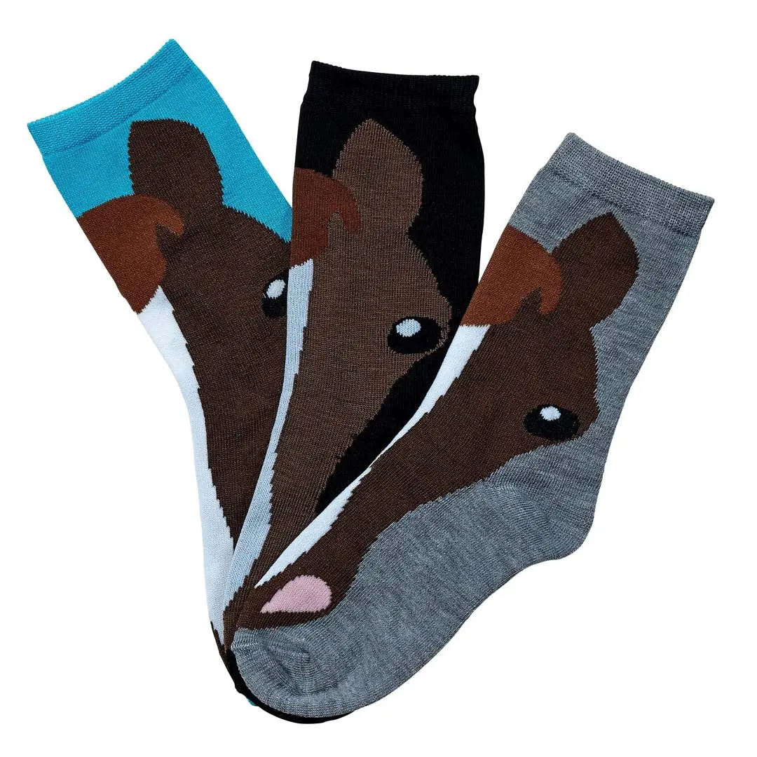 Awst Int'l Ladies' Horse Face Crew Socks- 3 Pack 1