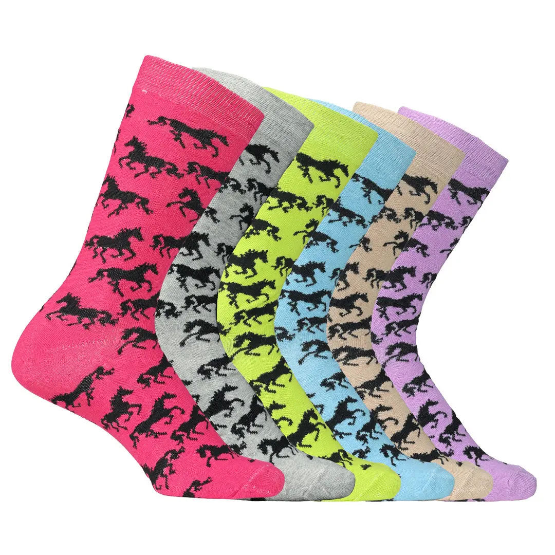 Awst Int'l Ladies "Lila" Galloping Horses Crew Socks- 6 Pack 1