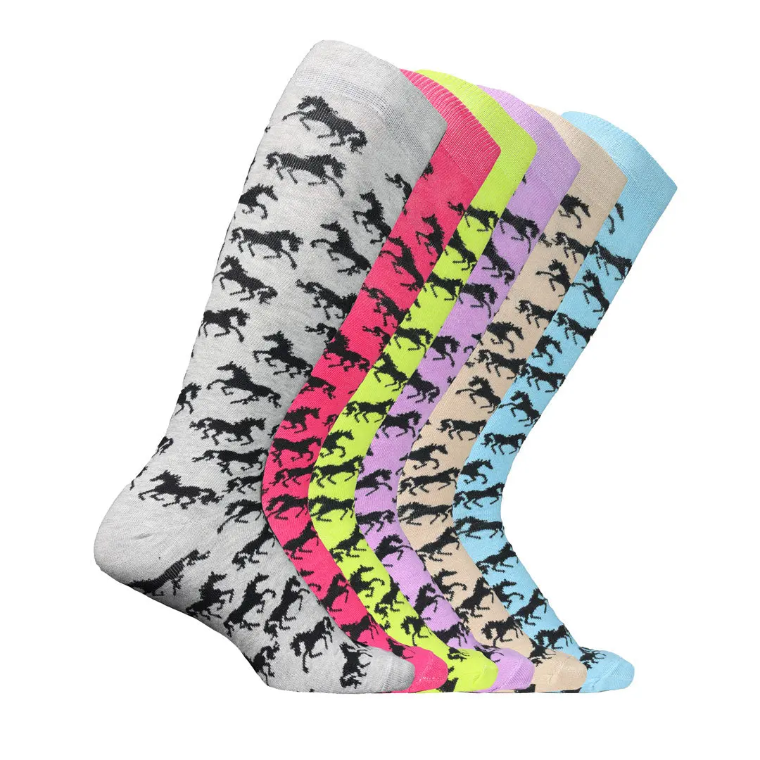 Awst Int'l Ladies "Lila" Galloping Horses Knee Socks - 6 Pack 1
