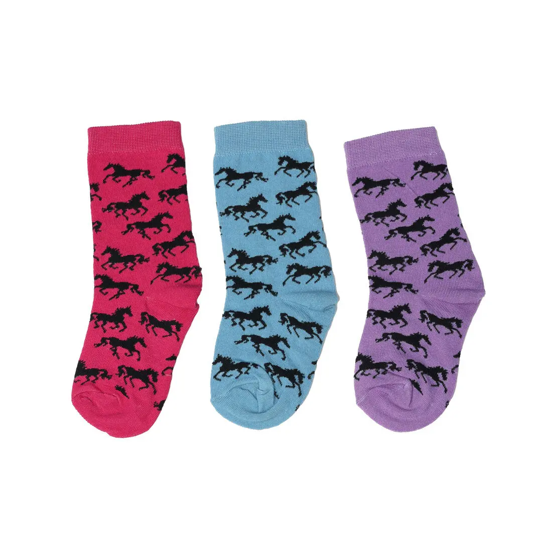 Awst Int'l Youth "Lila" Galloping Horses Crew Socks- 3 Pack 1