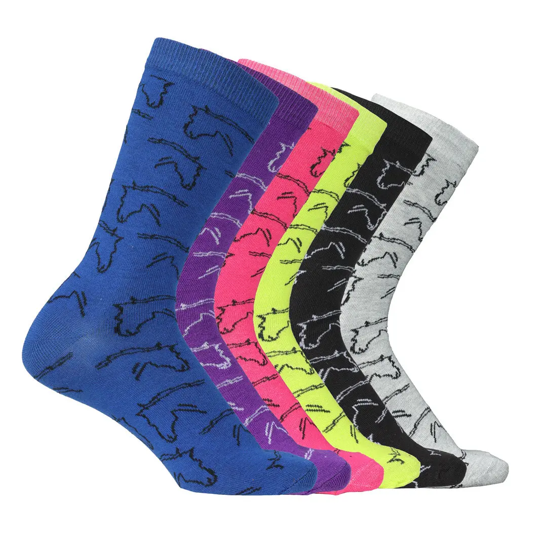 Awst Int'l Ladies Horse Heads Crew Socks - 6 Pack 1