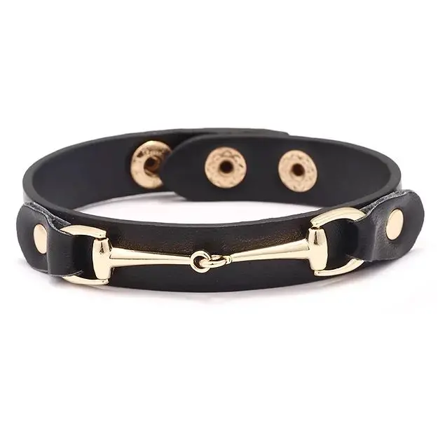 Awst Int'l Vegan Leather Bracelet W/Gold Tone Snaffle Bit 1