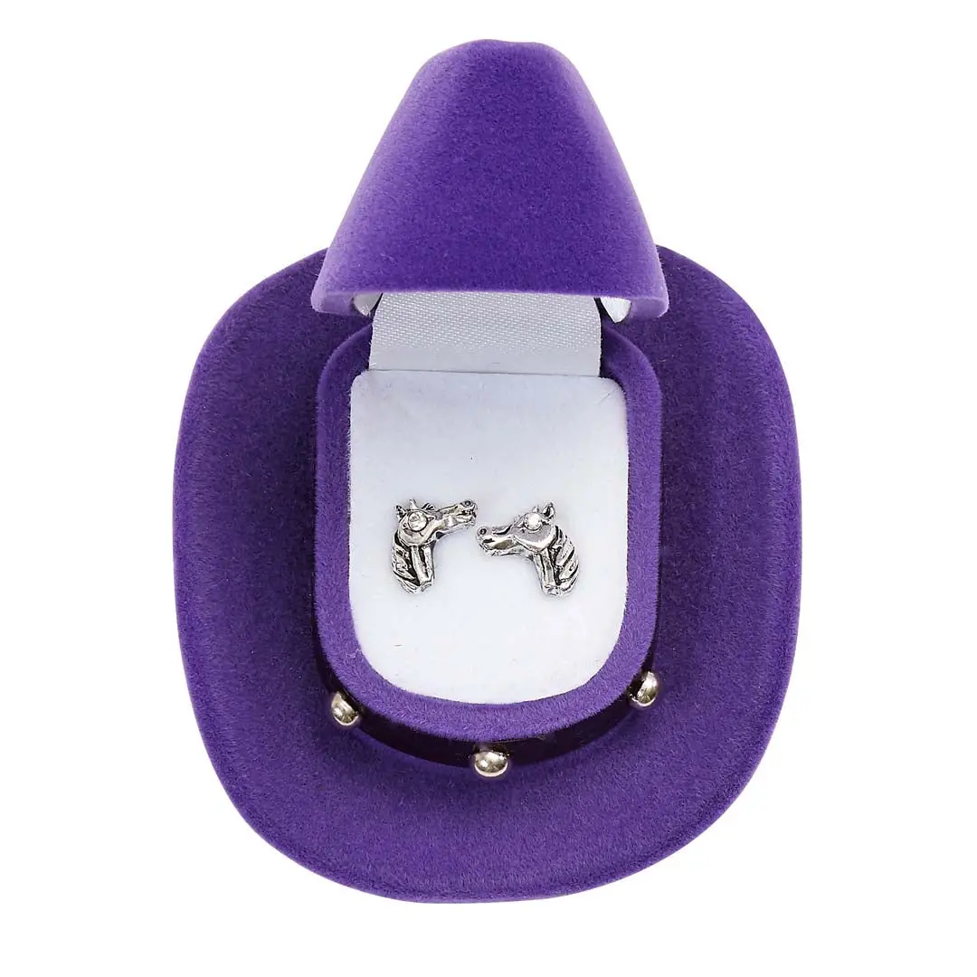 Awst Int'l Horse Head Earrings W/Purple Cowboy Hat Gift Box 1